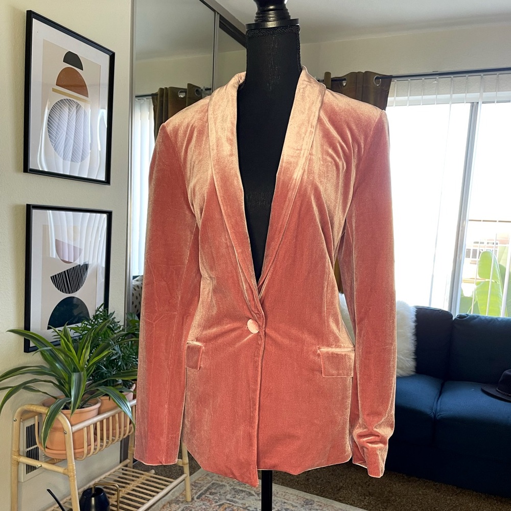 INC International Concepts Blush Pink Velvet Blazer Suit Jacket